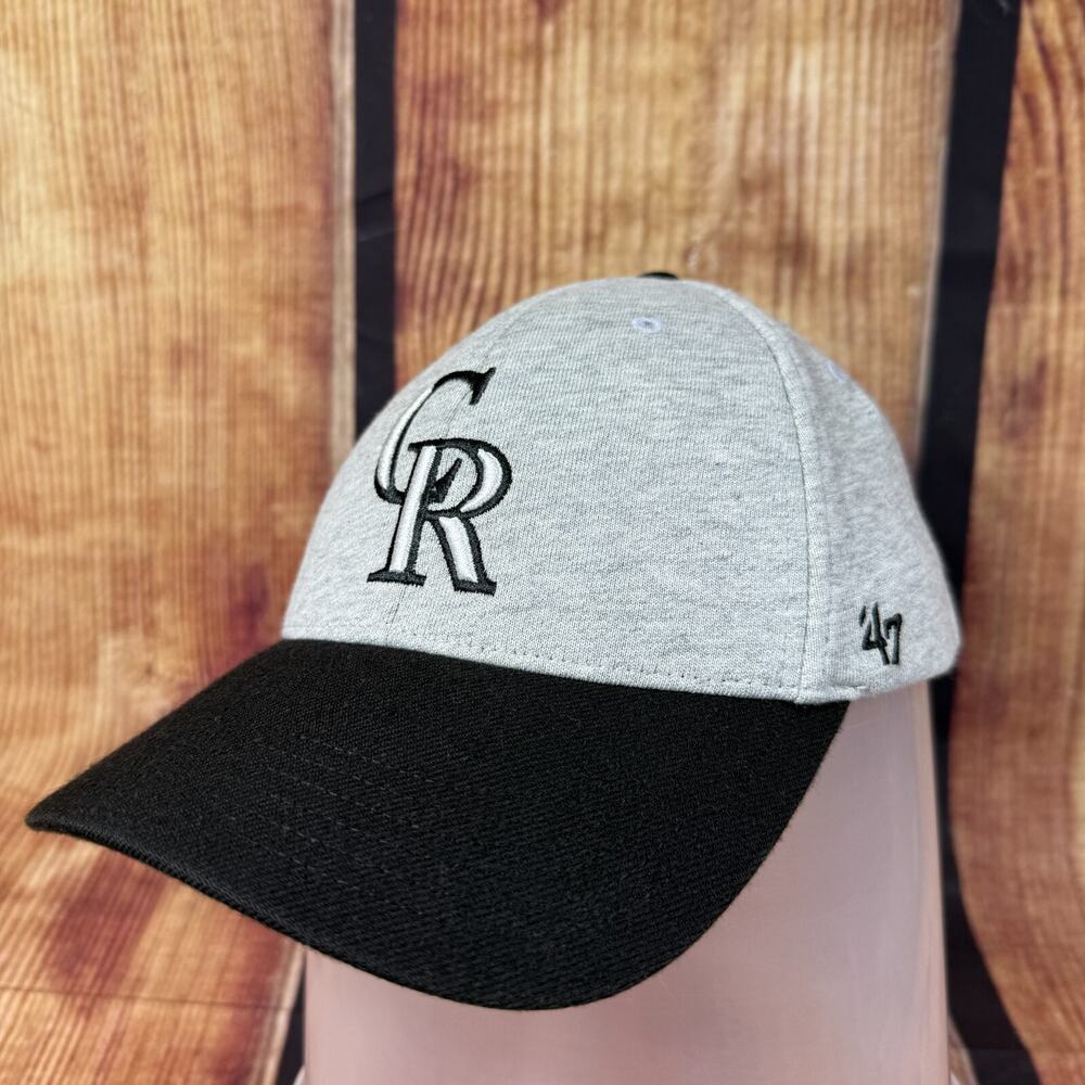 Colorado Rockies Hat Gray Black 47 Clean Up Baseball Cap Strap Back Spell Out